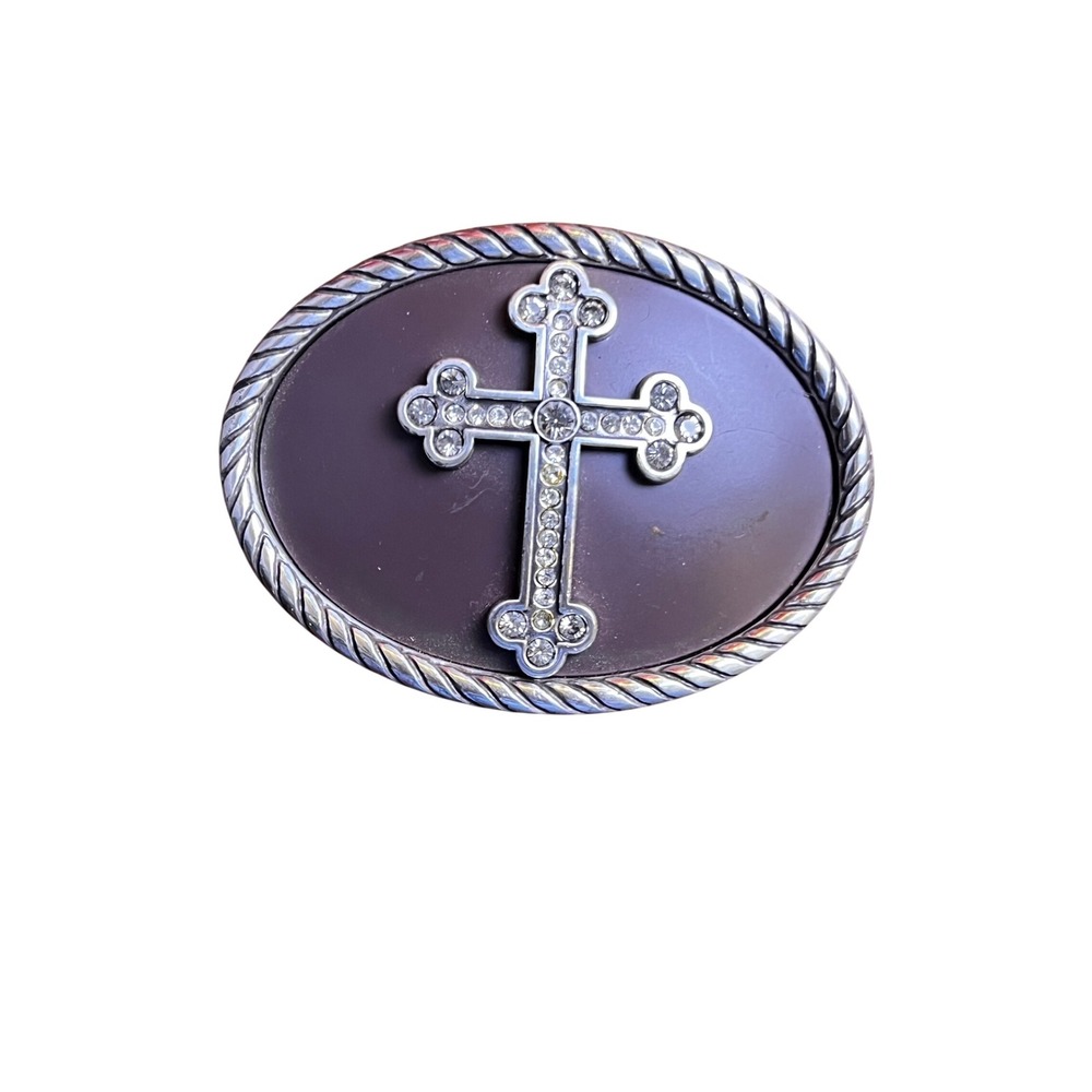 Rhinestone Cross Belt‎ Buckle Oval Western Religious Fashion Accessory